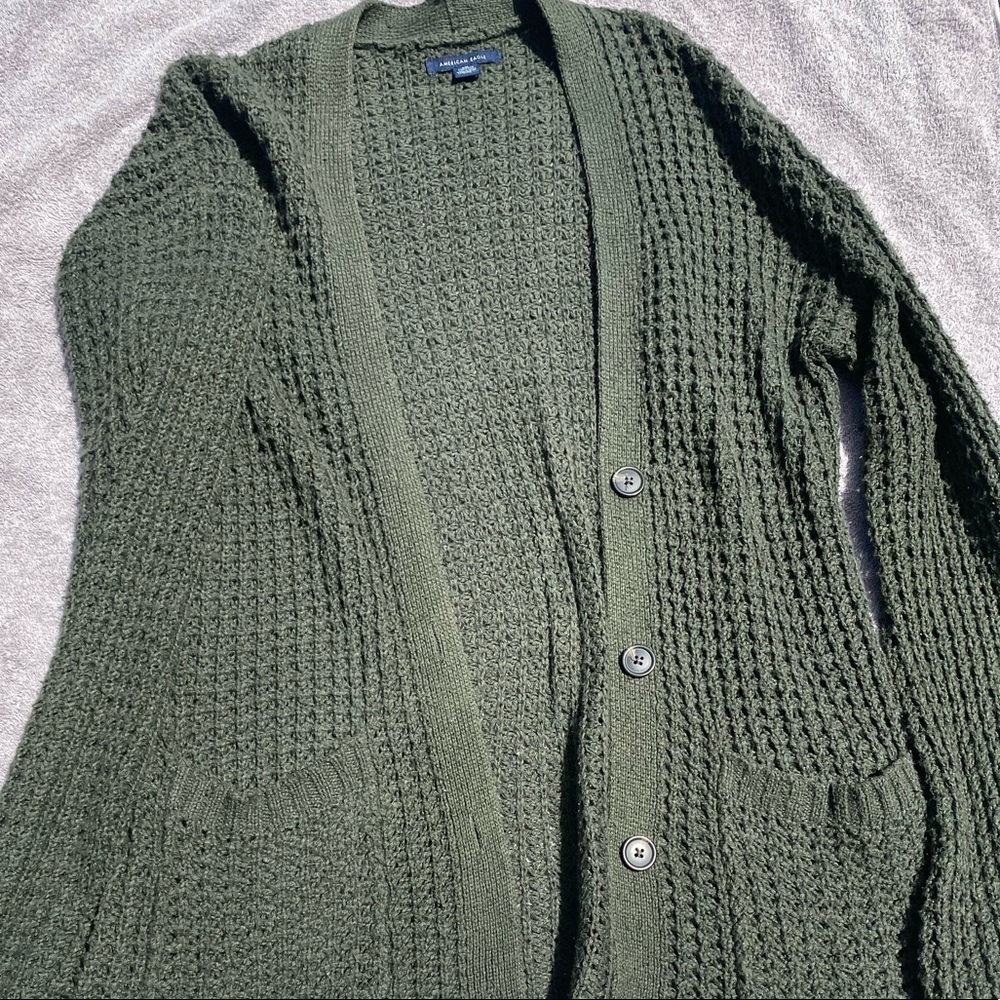 American Eagle Cardigan Crochet Knit Long Sleeve With Pockets